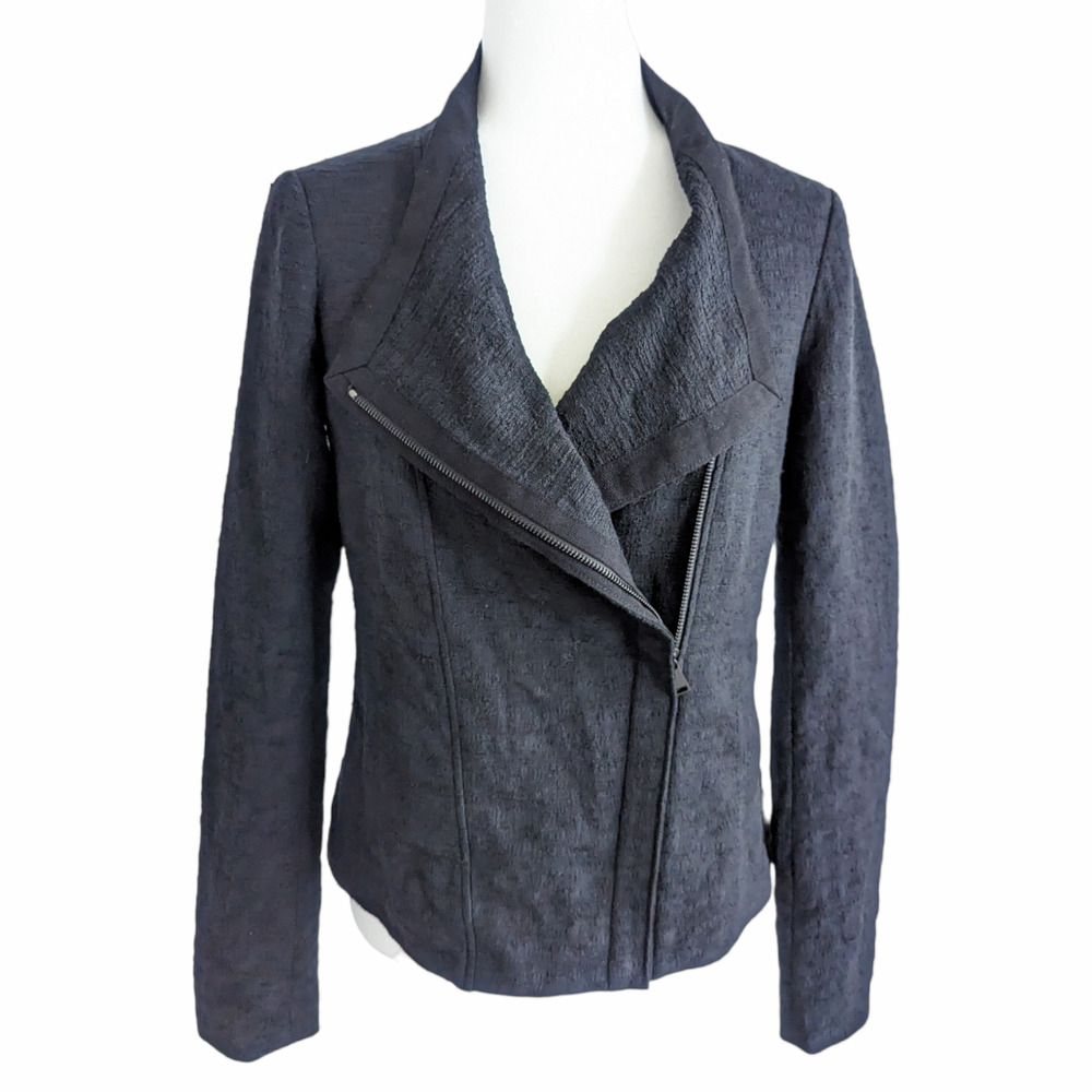 Vince Black Asymmetric Texture Cotton Open Front Cardigan Jacket Size Small